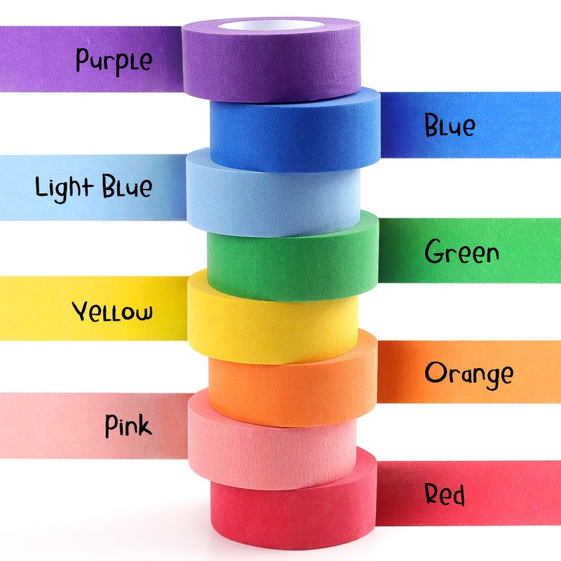 LONGKEY Colored Masking Tape Painters Tape 1 Inch X 20 Yards, 8 Rolls, 160 Yards in Total, Craft Color Painters Colorful Art Rainbow Labeling Tapes Marking Tape for Kids Crafts Moving Classroom - Image 3